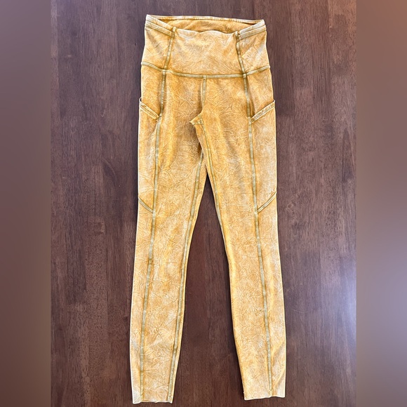 Lululemon Fast and Free High-Rise Tight 25” Ice Dye Mustard Nulux Yoga Run Sz 2 - Picture 4 of 7